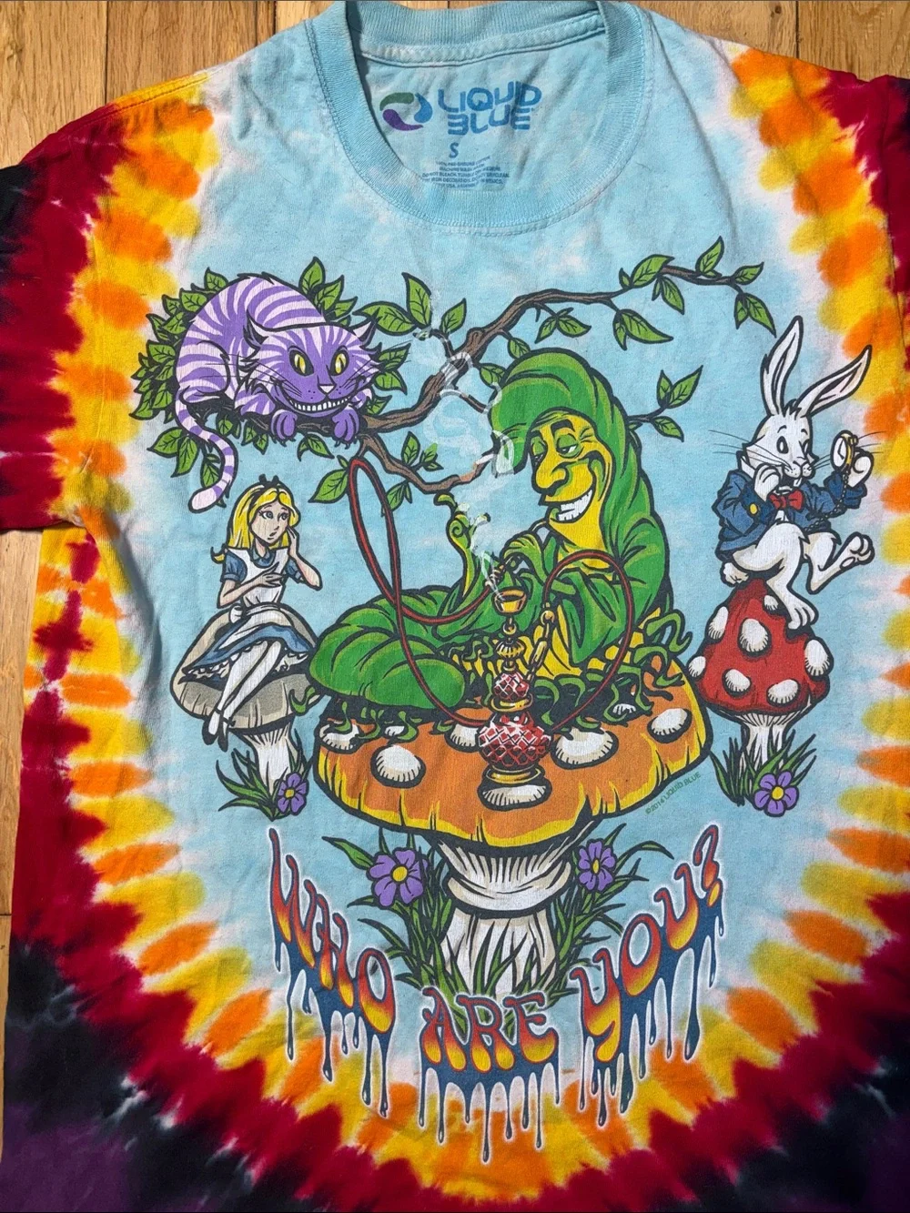 Alice in Wonderland Tie-Dye 'Who Are You?' Multi Color T-Shirt - Picture 2 of 9